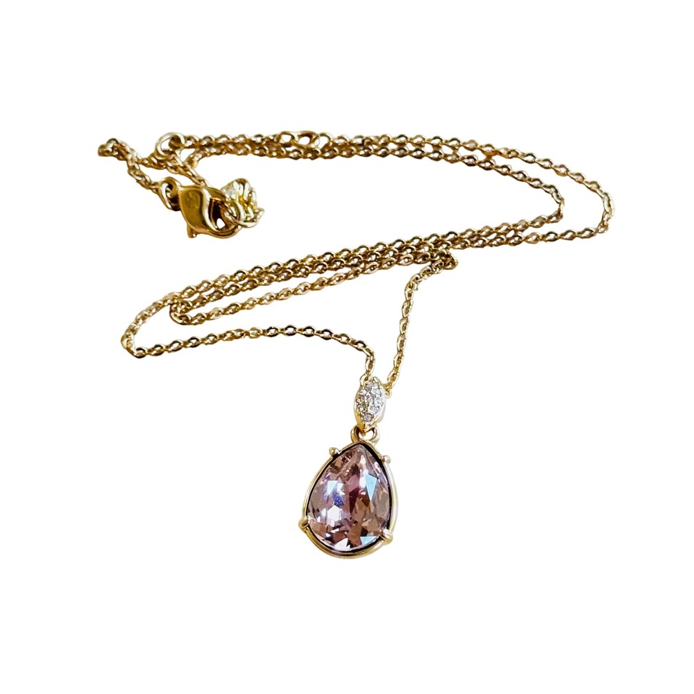 Swarovski Lime TearDrop Crystal Necklace Pink Gold Plated Chain  #1051158 16"